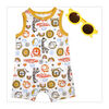 Mini Hop Rib Romper with Sunglasses:Yellow Zoo Animals