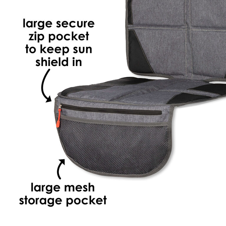 Diono Ultra Mat Deluxe Full Size Car Seat Protector with Integrated Heatshield, Crash Tested With Premium Ultra Thick Padding For Durable, Water Resistant Protection, Includes 3 Mesh Storage Pockets