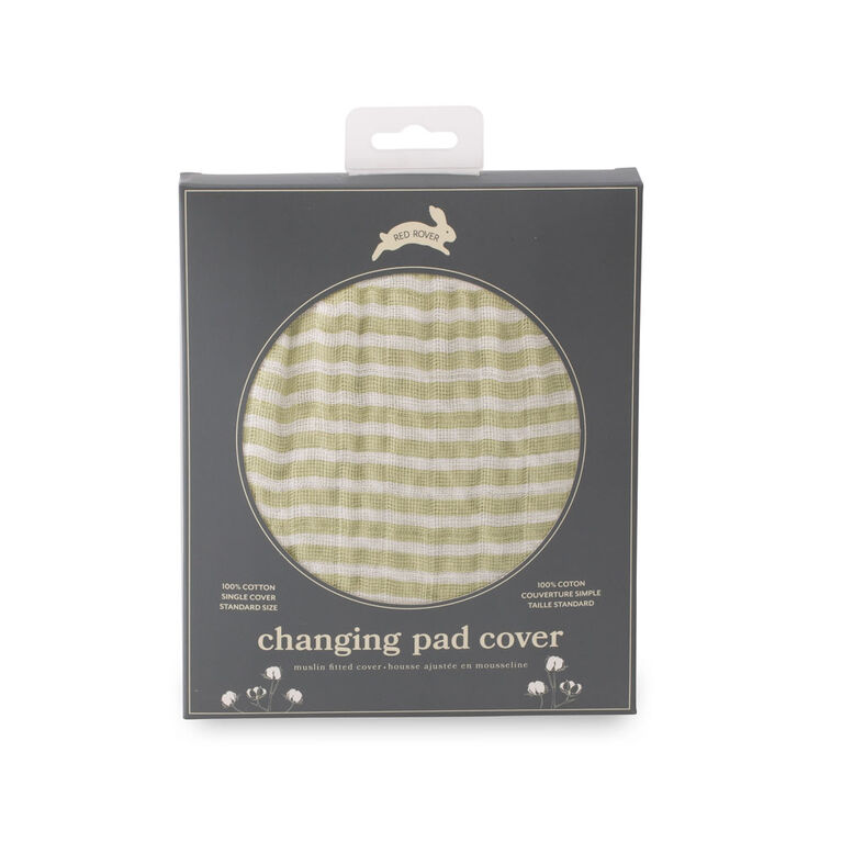 Red Rover - Cotton Muslin Changing Pad Cover -  Green Stripe - R Exclusive