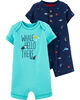 Carter's 2-Pack Whale & Shark Rompers - Navy/Turquoise, 6 Months