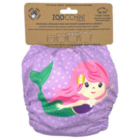 Zoocchini - Couche en tissu et 2 inserts - Sirène - Taille unique - 7-35 lbs