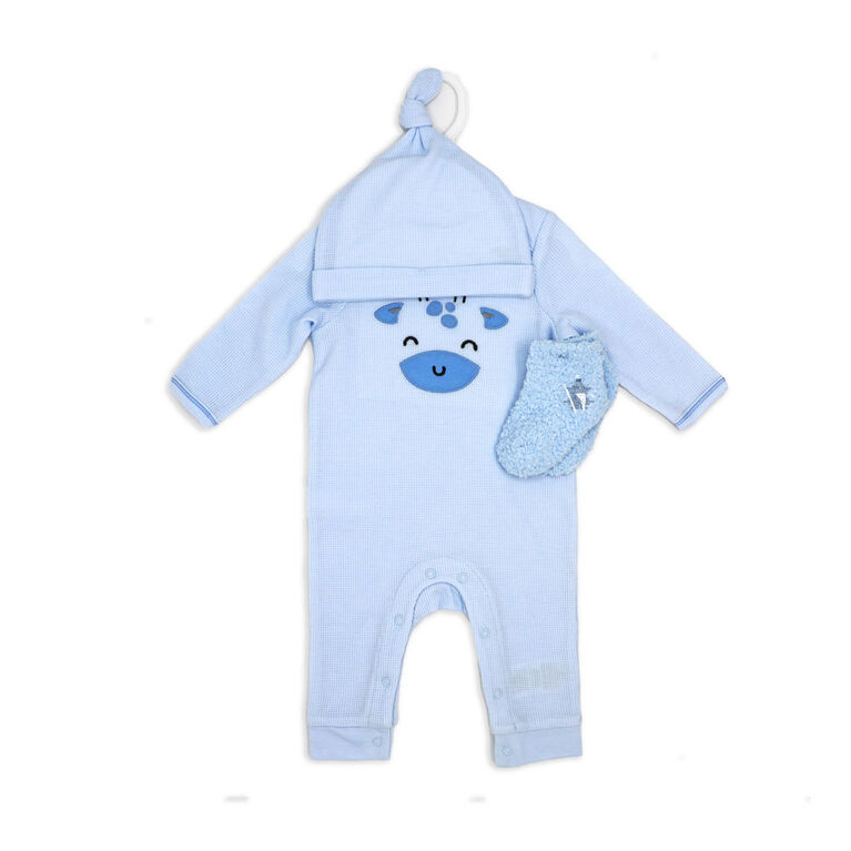 Sterling Baby Ensemble de combinaison gaufrée 3 pièces : girafe bleue 9M