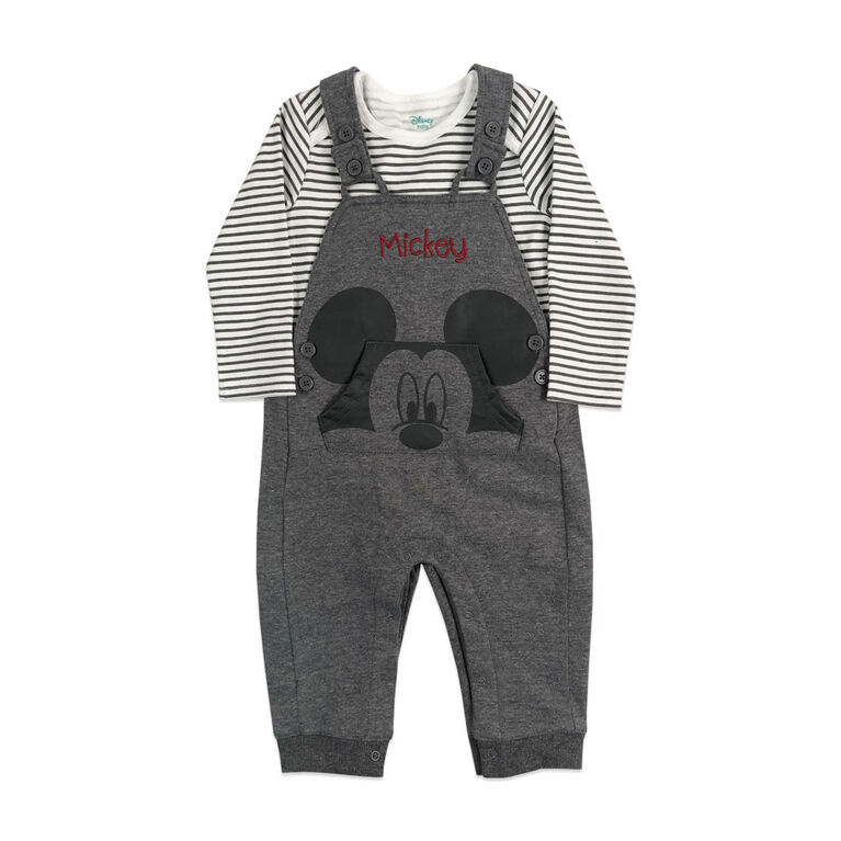 Disney Mickey Mouse 2 Pc Overall Set Charcoal 3 Months Babies