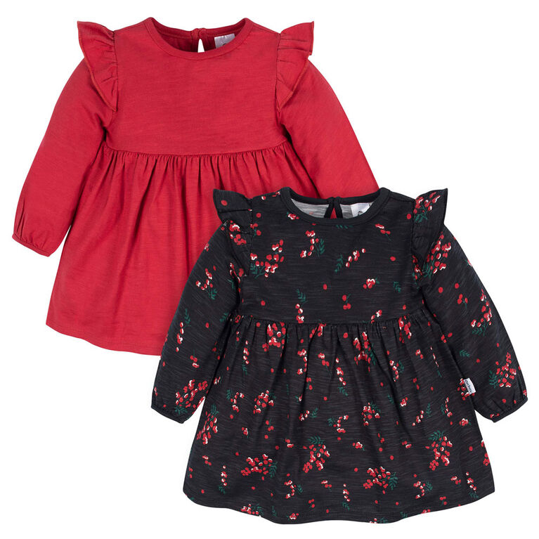 Gerber Childrenswear - 2 Pack Babydoll Dress - Girl - Holly Berries 12 months