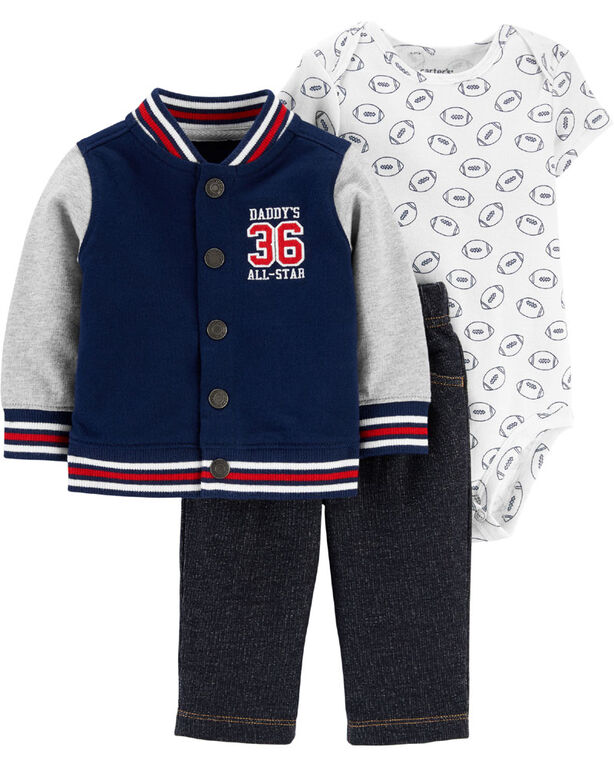 Carter&rsquo;s 3-Piece Varsity Cardigan Set - Navy, 24 Months