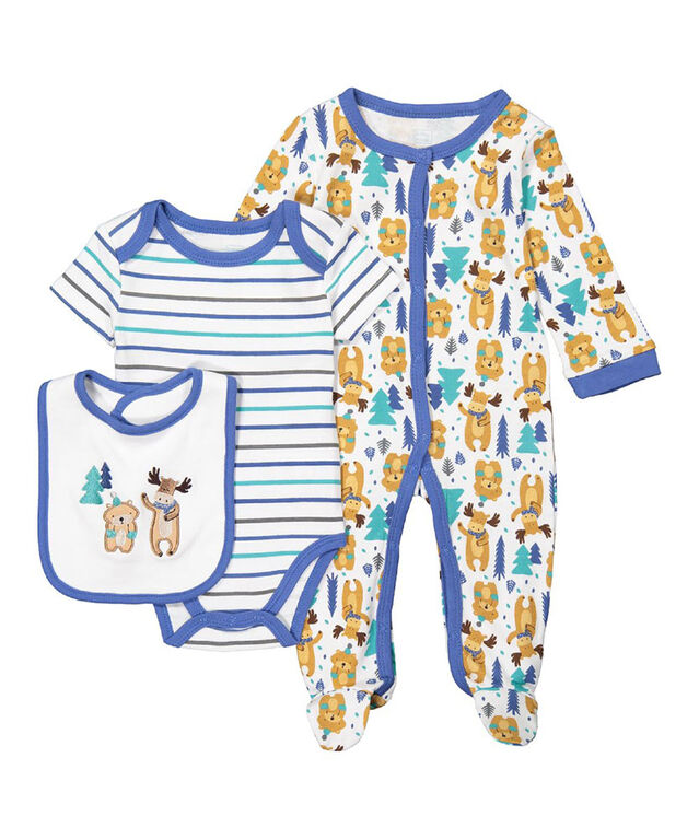 Baby Mode 3 Piece Coverall Set: Navy Woodland Friends