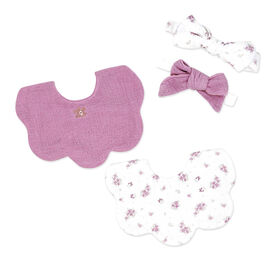 Baby Mode Signature 4 Piece Bib & Headbands: Mauve Floral