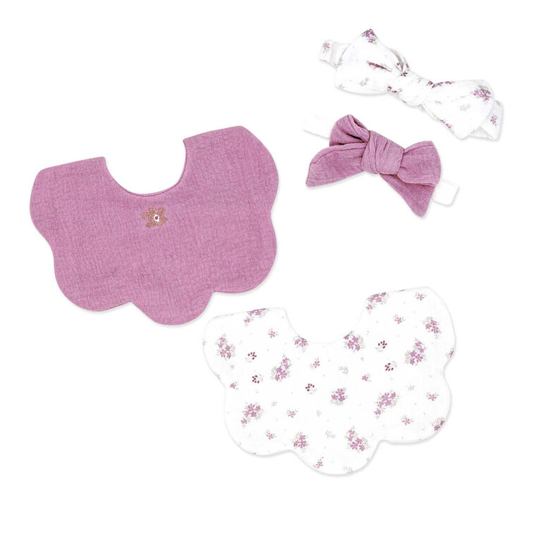 Baby Mode Signature 4 Piece Bib & Headbands: Mauve Floral