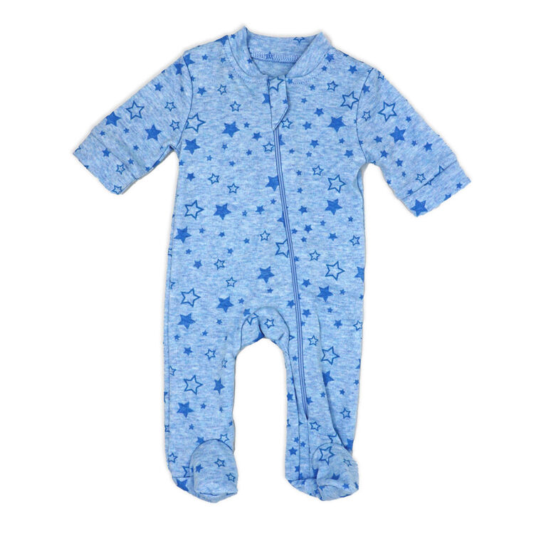 Freshly Made by Tendertyme Pyjama en coton bio chiné étoiles bleues avec bonnet - prématuré