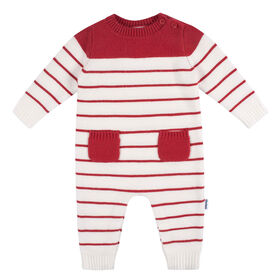 Gerber Childrenswear - 1 Pack Pull Knit Romper - Rouge + Blanc