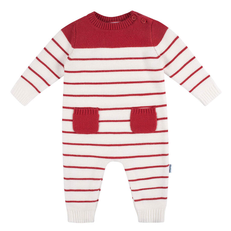 Gerber Childrenswear - 1 Pack Pull Knit Romper - Rouge + Blanc Nouveau-né