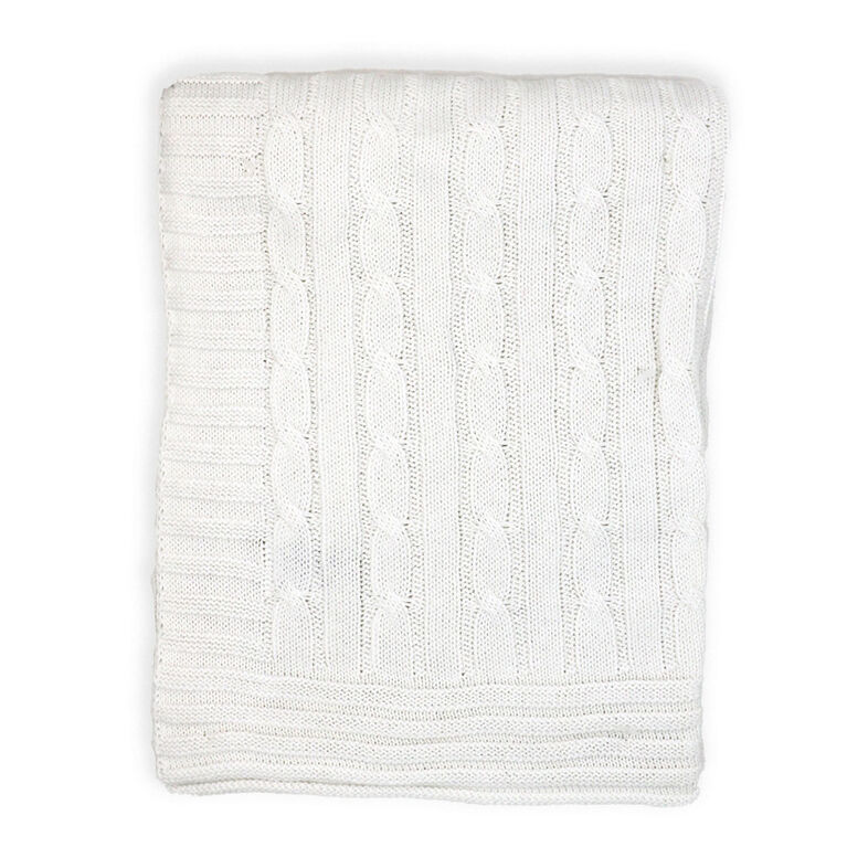 Baby Mode Signature White Classic Cable Knit Blanket