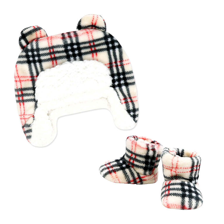 Baby Mode Signature Casquette Sherpa Hunters avec ensemble de bottines assorties : Plaid beige