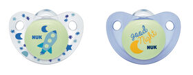 NUK Glow-in-the-Dark Orthodontic Pacifiers, 0-6 Months, 2-Pack - Cute-as-a-Button