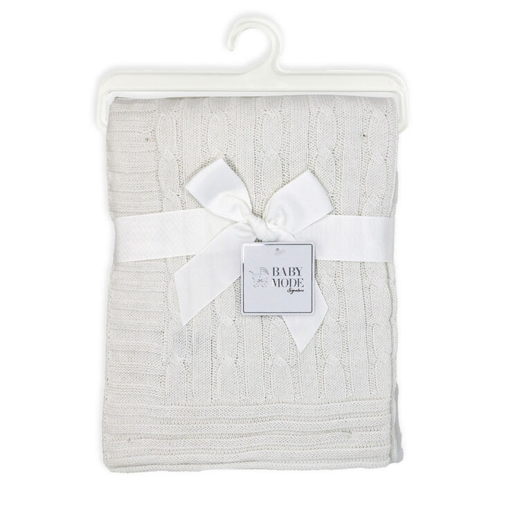 Baby Mode Signature White Classic Cable Knit Blanket