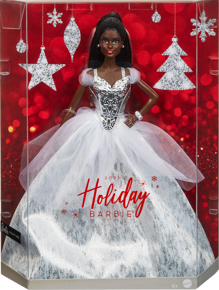 Barbie Signature 2021 Holiday Barbie Doll 12 inch Brunette Braids in Silver Gown