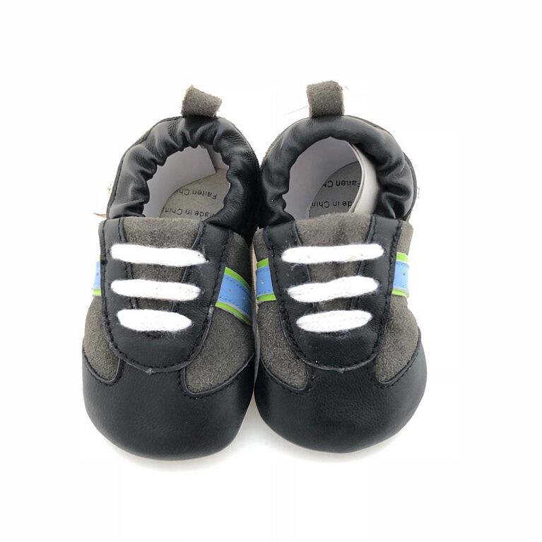 Tickle-toes Black Grey Runner Soft Leather Shoes - 6-12 Months