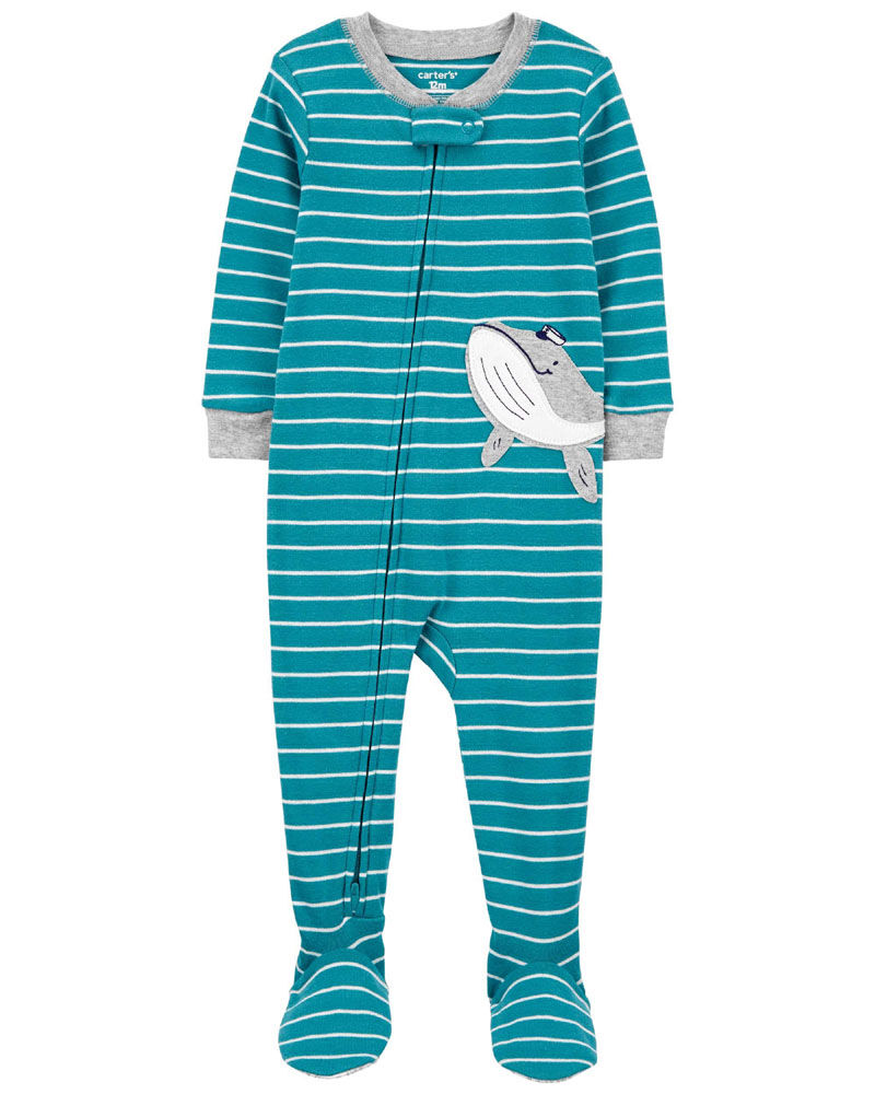 Carter s One Piece Striped Whale 100 Snug Fit Cotton Footie Pajamas Blue