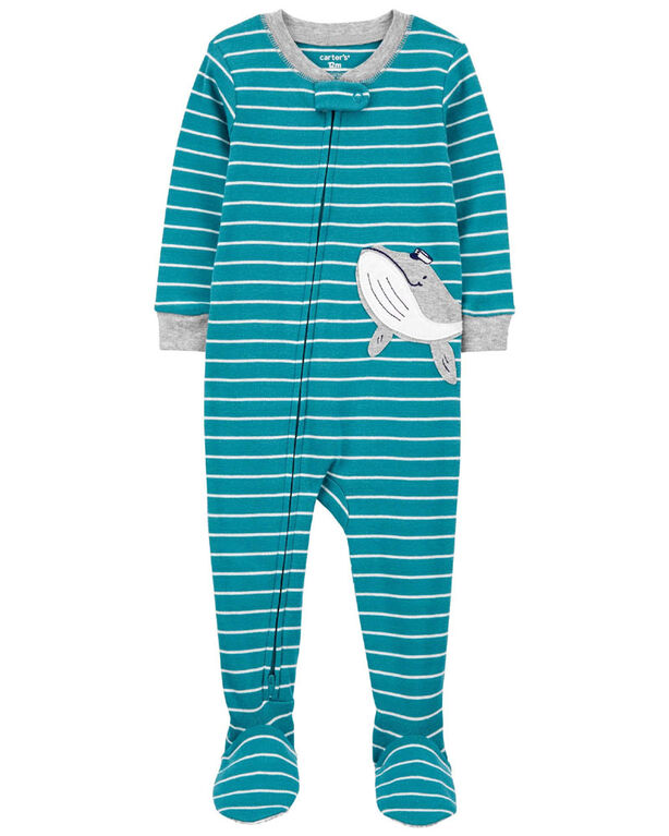 Carter's One Piece Striped Whale 100% Snug Fit Cotton Footie Pajamas Blue 18M