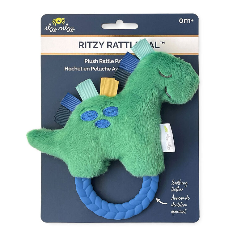 Itzy Ritzy Ritzy Rattle Pal Plush Dino W/ Teether