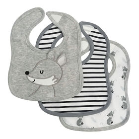 Koala Baby - 3 Pack Jersey 3D Bib Grey Fox