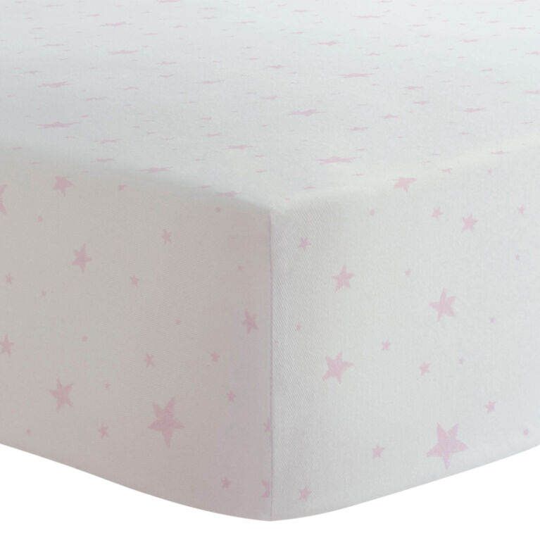 Kushies Crib Sheet Flannel Pink Scribble Stars