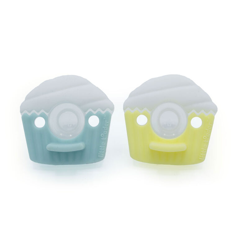 Little Toader Cookie 2-Pack Pacifier - Cupcake, Aqua/Yellow