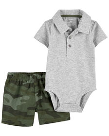 Carter's Two Piece Polo Bodysuit and Camo Short Set