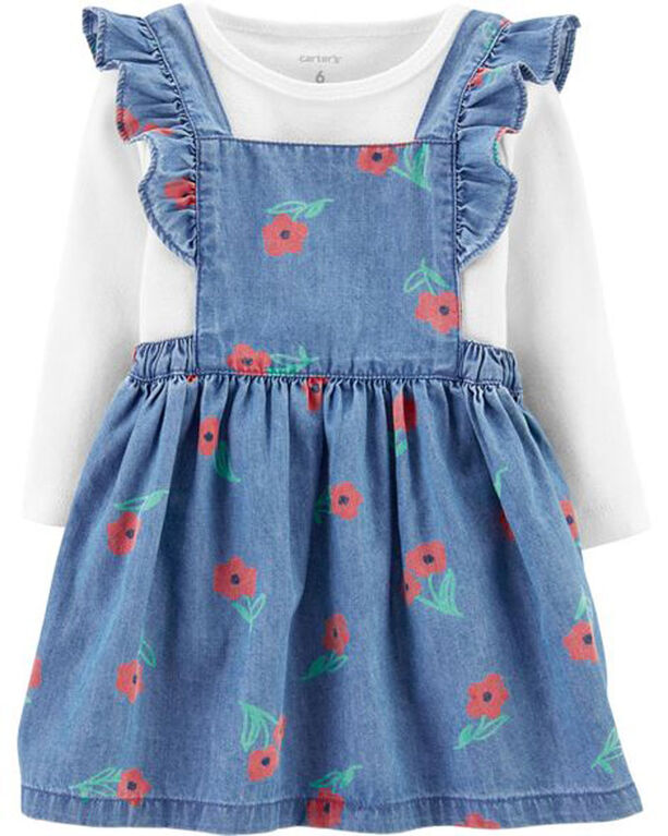 Carter's 2Piece Floral Chambray Jumper Set Blue/Ivory, 9 Months