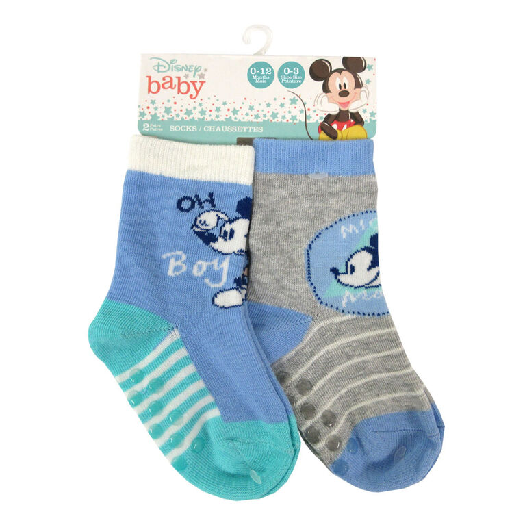 Disney - 2 Pack Crew Sock - Mickey, Blue, 0-12M