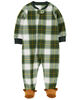 Carter's One Piece Fleece Green Buffalo Check Footed Pajama Green  3T