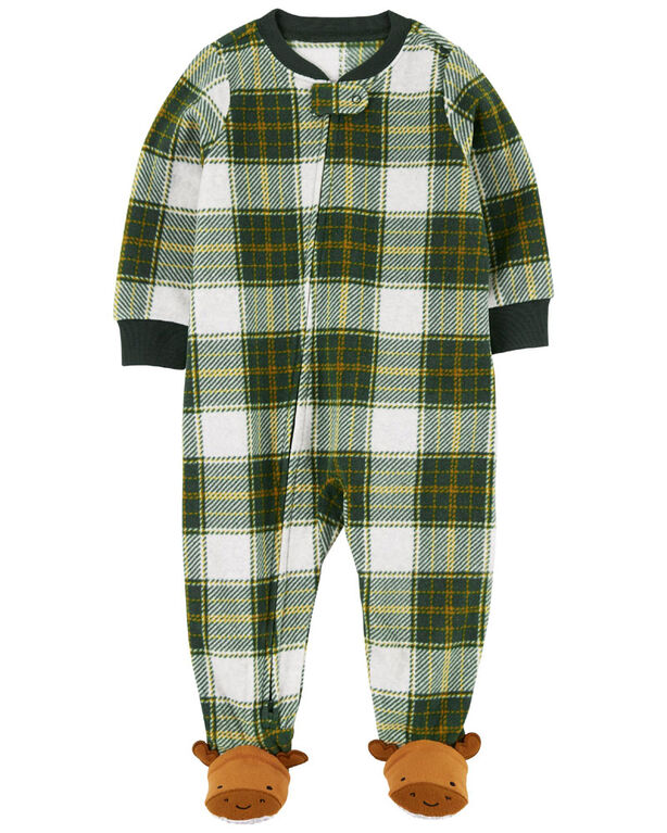 Carter's One Piece Fleece Green Buffalo Check Footed Pajama Green  3T
