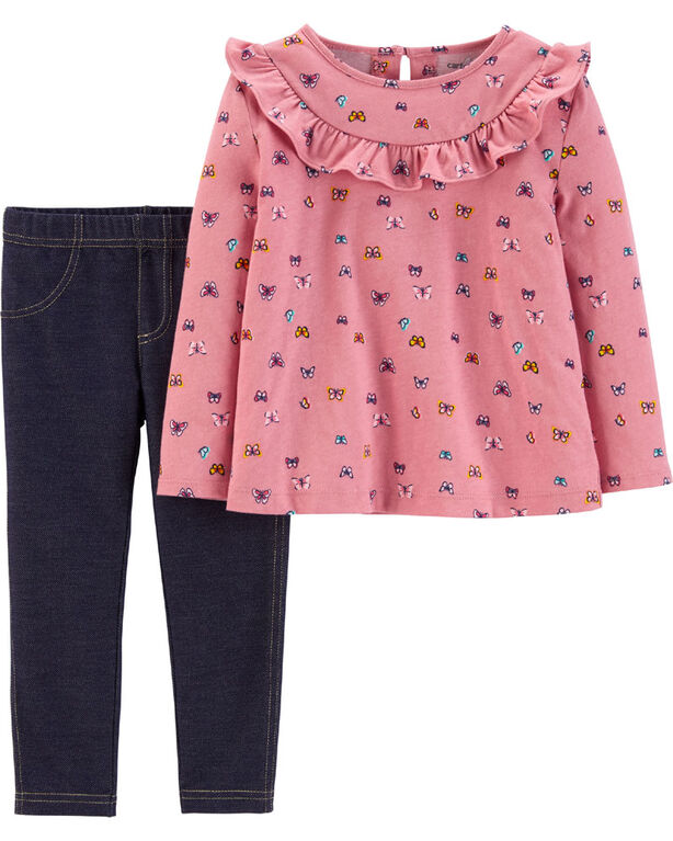 Carter's 2Piece Butterfly Ruffle Top & Legging Set Pink/Navy, 9