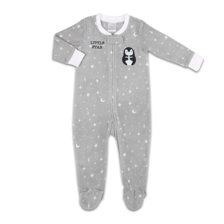 Koala Baby Microfleece Sleeper Grey Stars w/ Penguin - Little Star, 0-3 Months