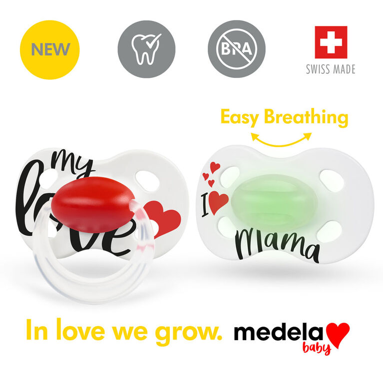 Medela Baby new DAY & NIGHT Pacifier, 24-hour set with glow in the dark pacifier, BPA free, Lightweight and orthodontic. 0-6 mo Signature