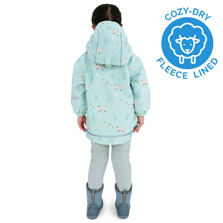 Kids Fleece Lined Rain Jackets | Minty Forest - 2T (2-3Y)