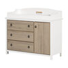South Shore, Changing table with removable rim, drawers, and open storage - Pure White and Rustic Oak