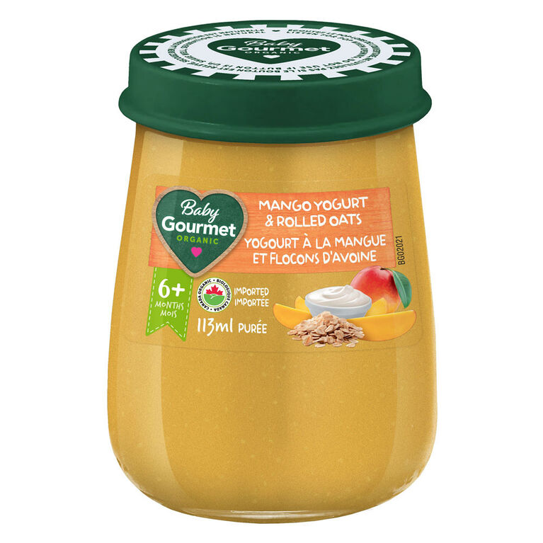 Petit pot en verre biologique Yogourt à la mangue + flocons d'avoine de Baby Gourmet