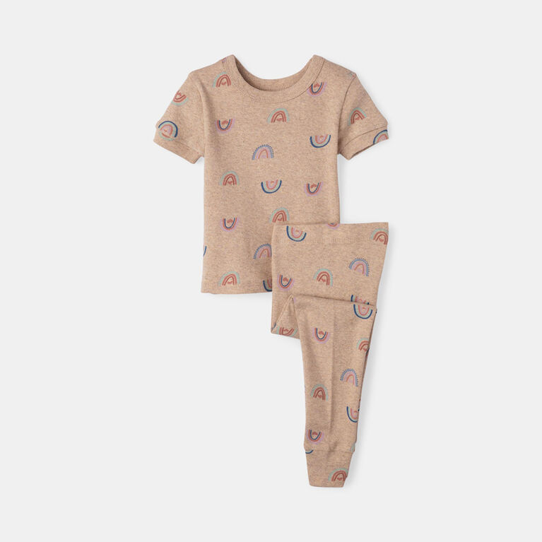 RISE Little Earthling Short Sleeve 2 Piece Sleep Lt Grey Mix Rainbow