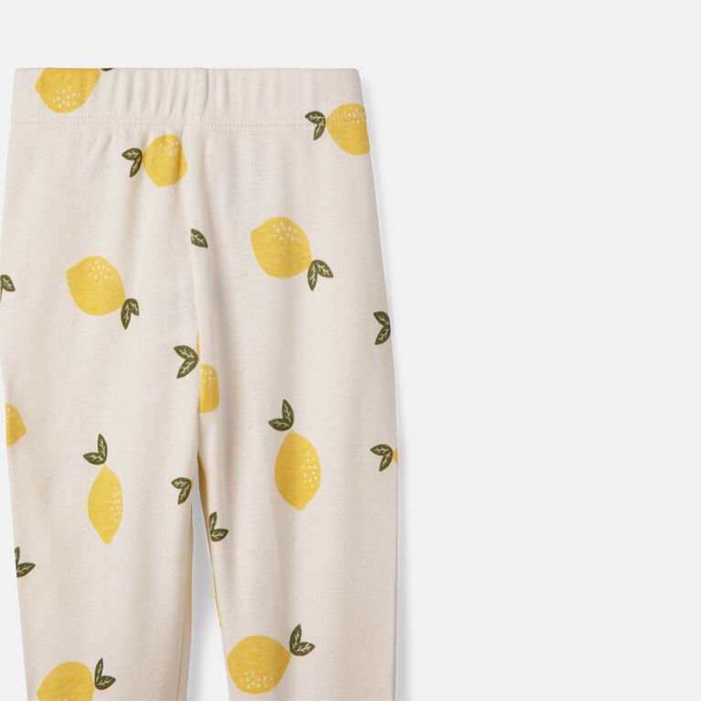 Short Sleeve 2 Piece Sleep White Lemon Print 3Y