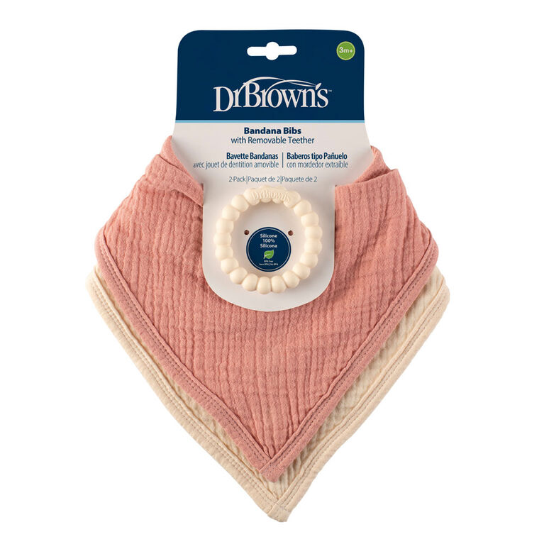 Muslin Bandana Bibs with Teether Pink 2 Pack