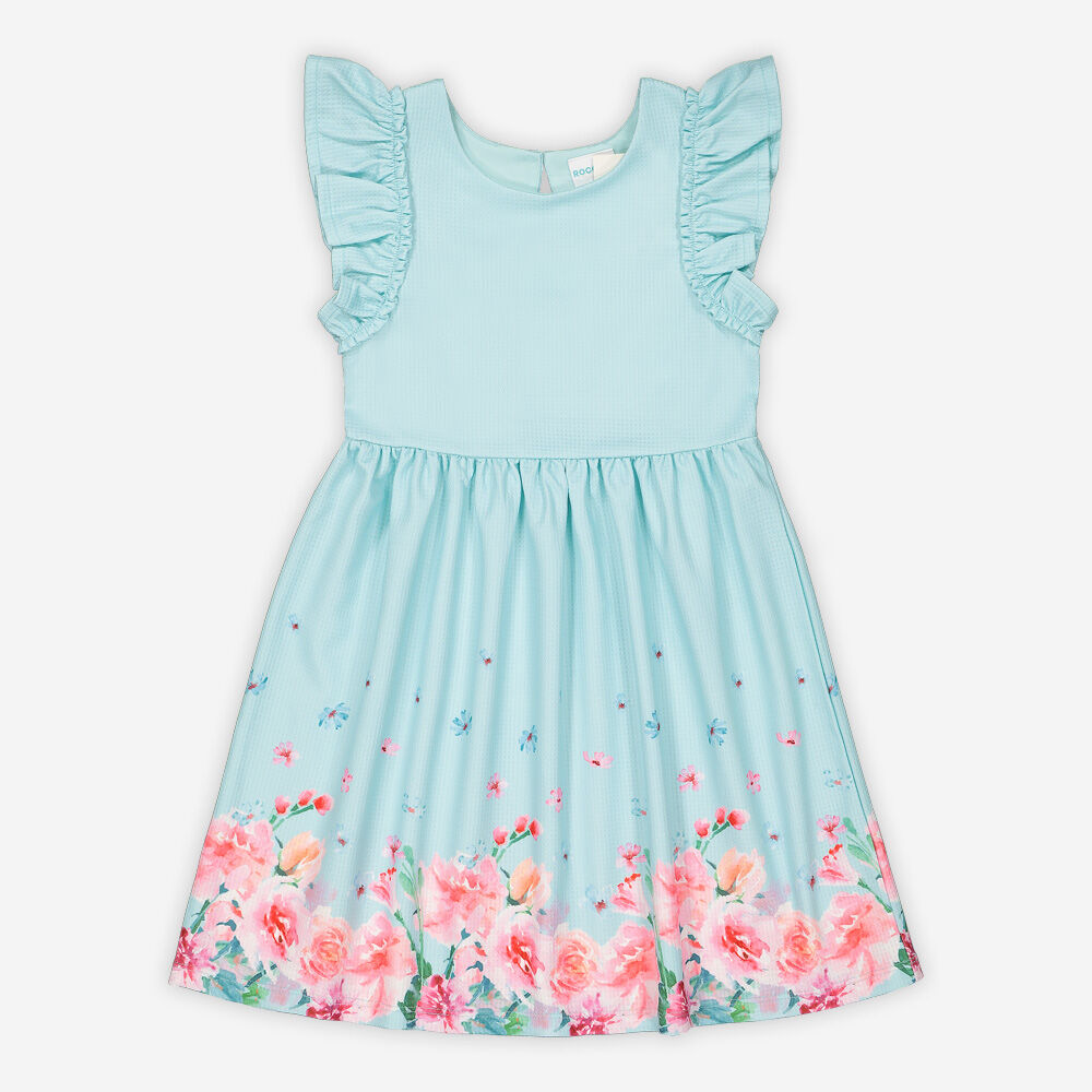 Rococo Print Dress Aqua