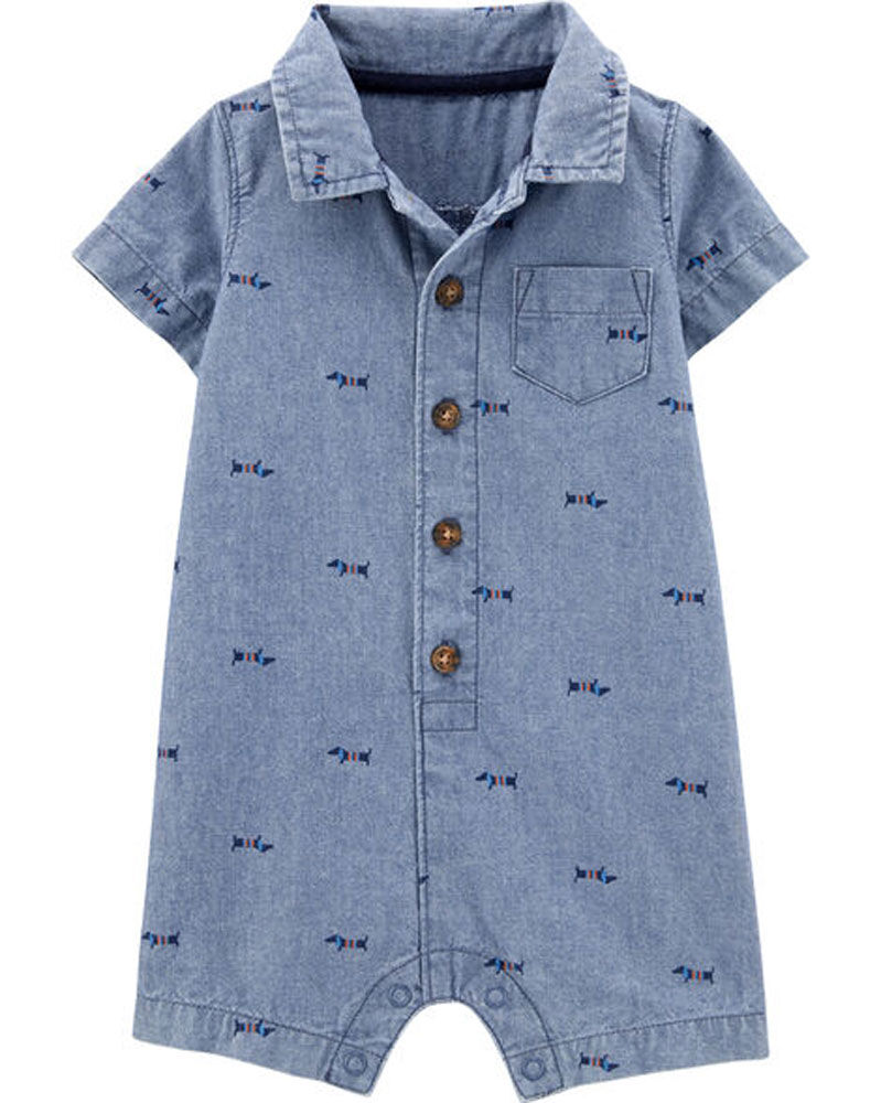 Carter s Dog Chambray Romper Blue 3 Months