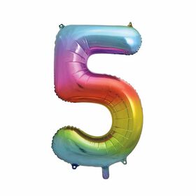 Rainbow Number 5 Shaped Foil Balloon 34"
