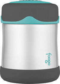 Thermos Foogo Contenant en acier inoxydable pour nourriture - 290 ml - Couleure grise avec accent bleut&eacute;.