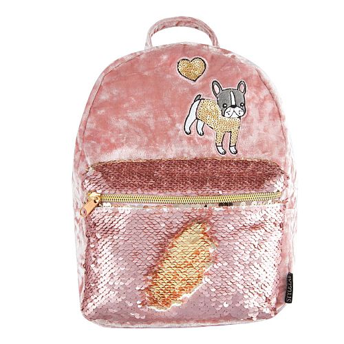 pink crushed velvet backpack