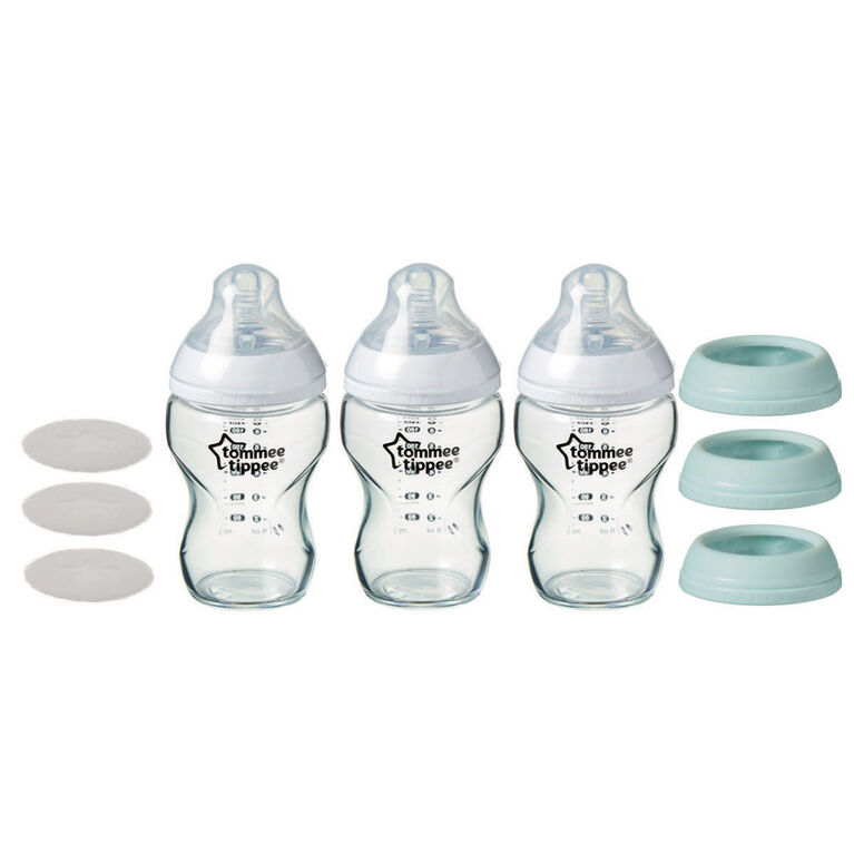 Biberons en verre convertibles Closer to Nature de Tommee Tippee 3 en 1 - 9oz, 3 pieces