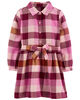 Robe chemise en flanelle de coton à motif écossais rose Carter’s 5T