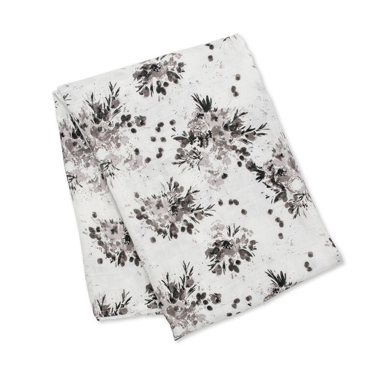 Lulujo Baby Hello World Newborn Bamboo Hat and Swaddle Blanket Set Black Floral