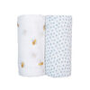 Lulujo - Cotton Muslin Swaddles 2 Pack - Bees + Blue Dots
